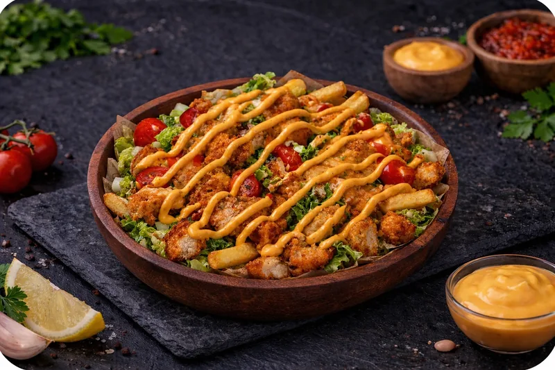 Cheesy chicken-fries bowl