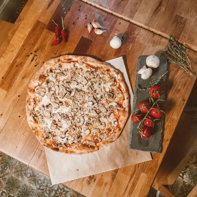 Pizza with Chicken and Mushrooms